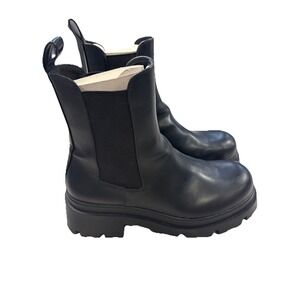 Zara Womens Leather Chunky Lug Chelsea Boot Black Rocker Goth Punk EU39 US8.5